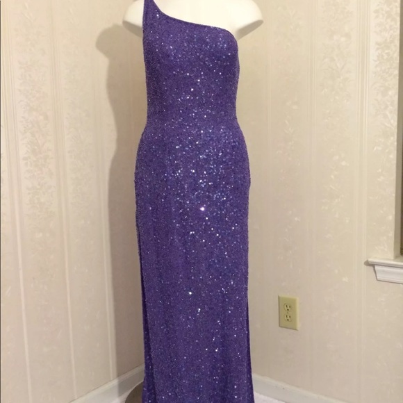 Scala Dresses & Skirts - SOLD! One Shoulder Sequin Purple Silk Dress Large